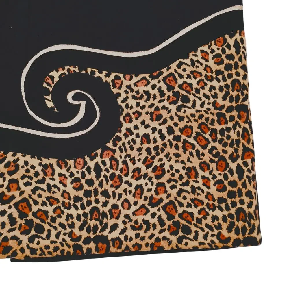 VTG Denim Jean Skirt Women's 11/12 Black Cheetah Print Gold Embroid 90s Y2K USA
